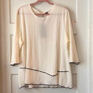 Creation White Black Textured Knit 3/4 Sleeve Top Size 2X NWT